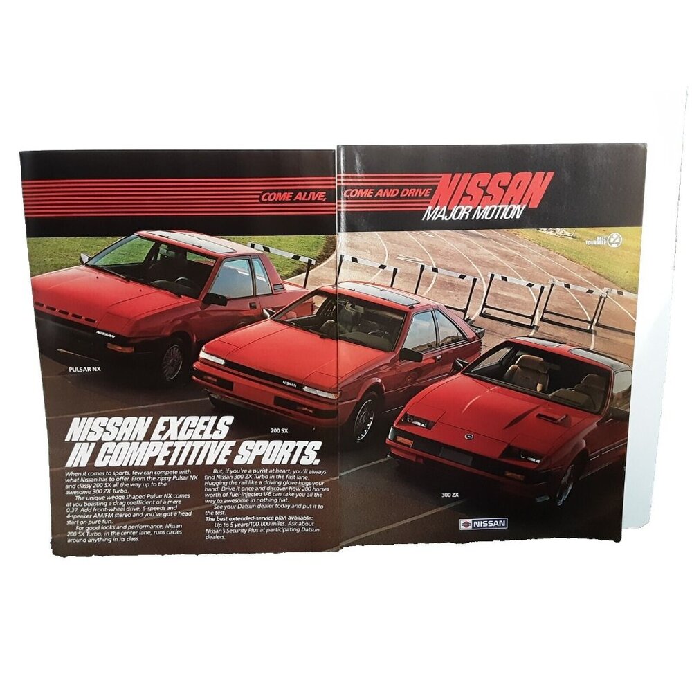 1985 Nissan Excels Pulsar NX 200 SX 300 ZX Cars Red Original Print Ad vintage
